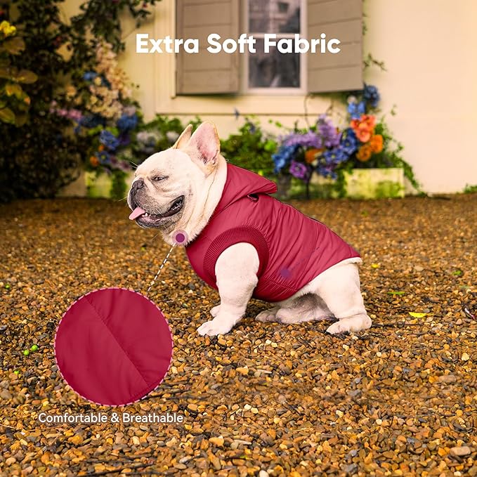Fleece Lining Dog Hoodie with Harness Built in,Extra Warm Small Dog Jacket in Winter Puppy Coats with Hooded,Red S