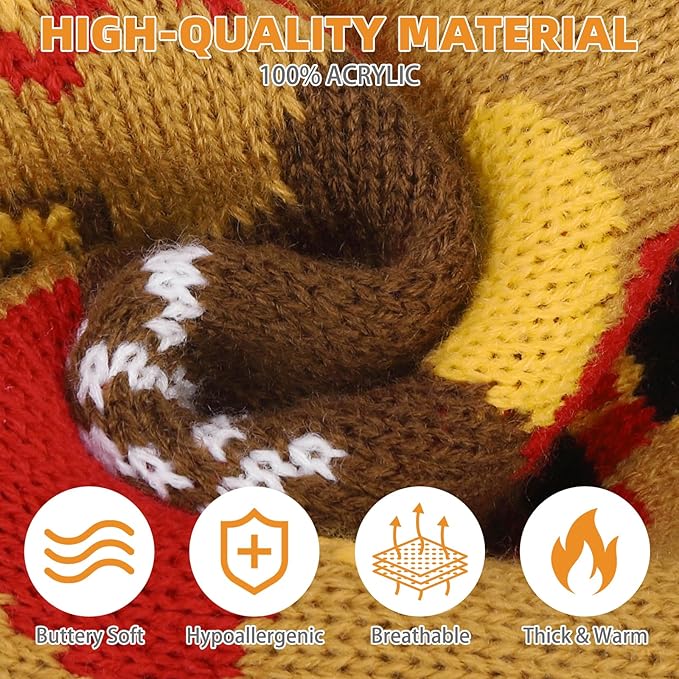 KOOLTAIL Thanksgiving Cat Sweater Turtleneck - Soft Knit Cat Sweaters for Cats Only, Turkey Pattern Thick Warm Winter Cold Weather Pet Clothes for Small Medium Large Kitten Puppy Boys Girls, Brown S