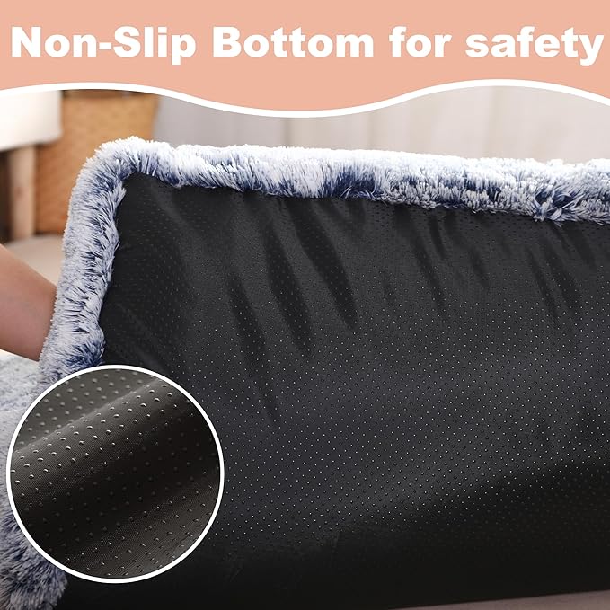 Bedfolks Plush Dog Crate Bed, Washable Cover, Faux Fur, Large, 35"x23", Dark Blue