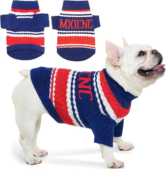 Dog Sweater for Small Medium Dogs & Cats, Classic Turtleneck Knitted Striped Pet Sweater, Warm Winter Soft Christmas Outfit for Boy & Girl Dogs, Small