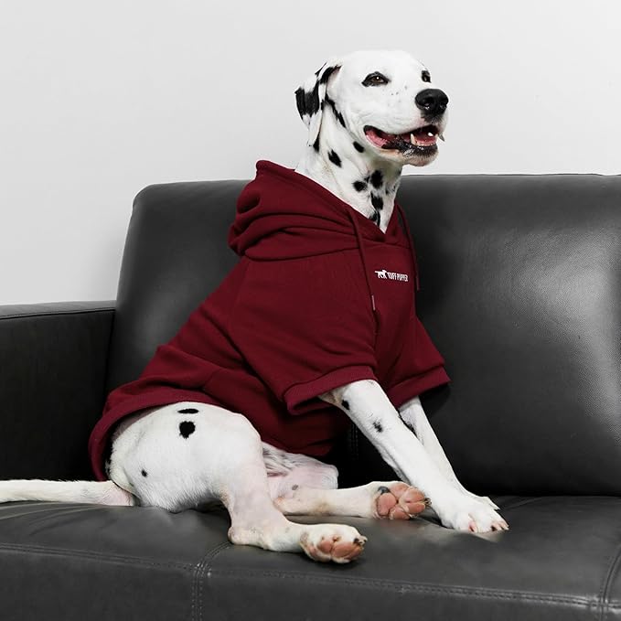 Tuff Pupper Dog Hoodie | Premium Quality 100% Organic Cotton | Ultra Soft Interior for Superior Comfort | Elastic Cuffs & Drawstring for Warmth | Stretch Fit Suitable for All Breeds (Red, L)