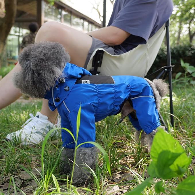 LOVELONGLONG Waterproof Dog Raincoat with Removable Hood – Outdoor Full Body Dog Jacket, Windproof Snowproof Shell Suit – All Season Pet Rain Gear Blue XXL