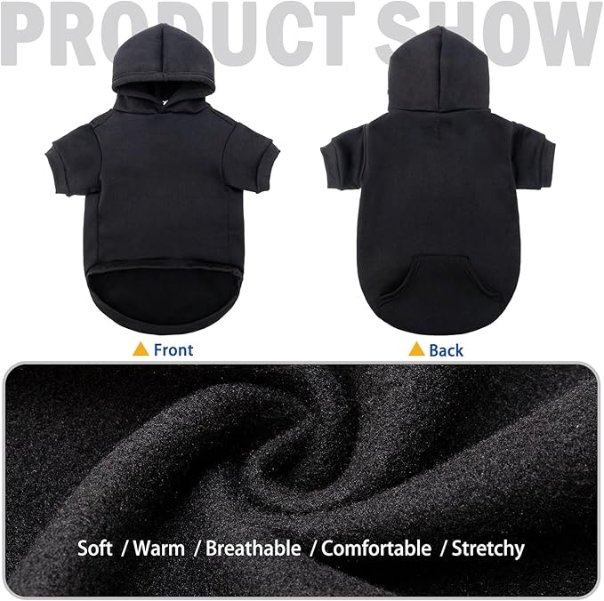 SCENEREAL Dog Hoodie Sweaters for Small Medium Large Size Dogs, Fleece Pet Sweatshirt with Hat and Pocket,Soft Cold Winter All Weather Puppy Clothes for S to XL Sized Dogs,Black (XS)