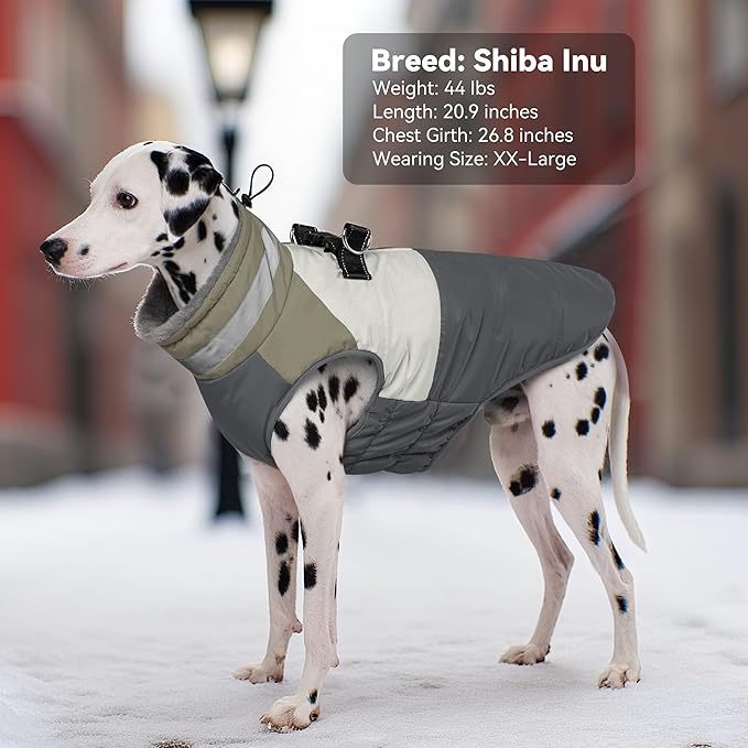 Dog Coat, Waterproof Dog Winter Coats for Small Dogs, Reflective Dogs Jacket with Harness Built in, Zip-up Cold Weather Coats Pet Vest Turtleneck Doggy Snowsuit, Grey Medium