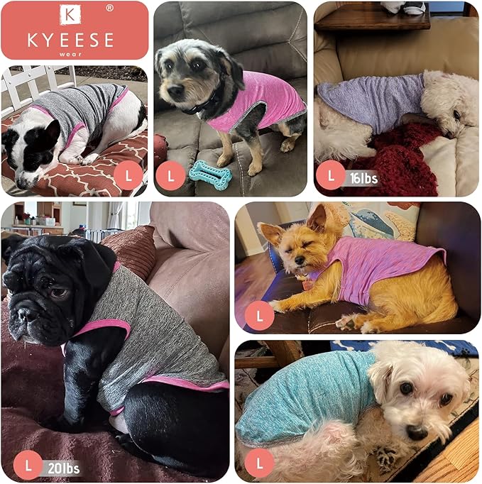 KYEESE 2 Pack Dog Shirts Quick Dry Soft Stretchy Dog T-Shirts with Reflective Label Tank Top Sleeveless Vest Sun Protection Pet Clothes for Small Pet, Coral Red+Grey, L