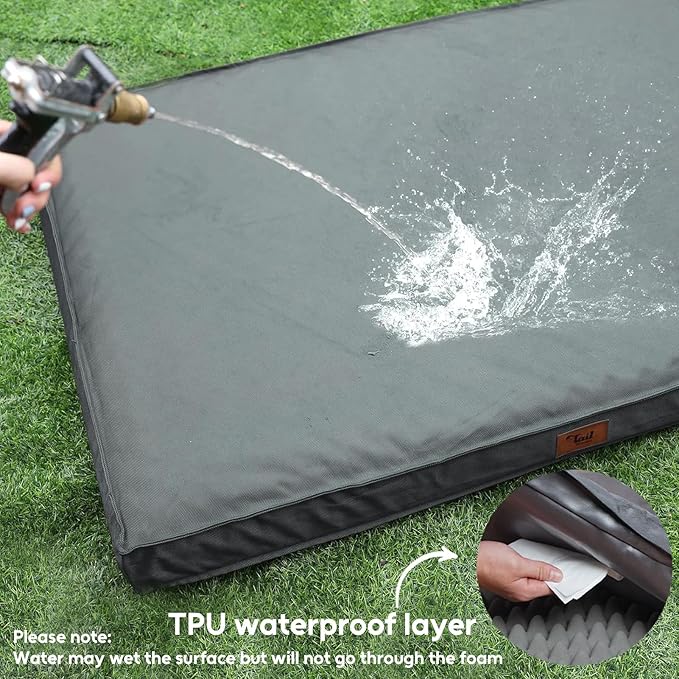 Outdoor Dog Bed for Medium Dogs, Waterproof Dog Crate Mat Orthopedic Egg Crate Foam Pet Bed with Washable Removable Oxford Cover, Grey