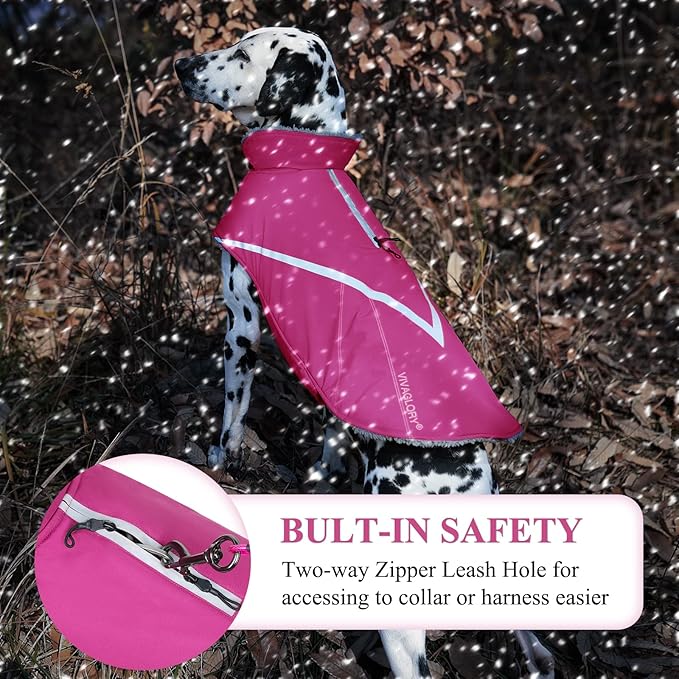 VIVAGLORY Snowrap Dog Coat, Jacket with Harness Hole & Velcro Closure, Dog Coat for Winter & Cold Weather, Fluffy Warm Fleece Lined Reflective Water Resistant for Puppy, S, Fuchsia