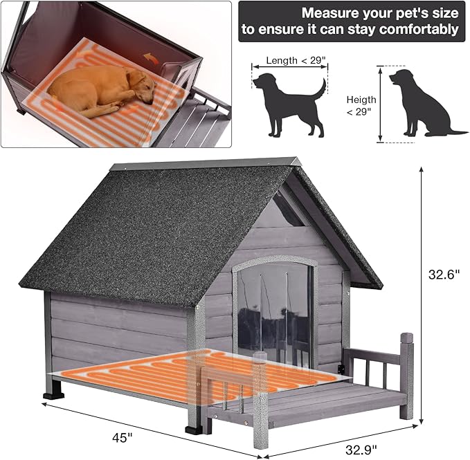 Dog House Outdoor, Chew-Proof Metal Frame Dog Kennel Shelter for Large Breeds,Weatherproof (Grey-H, Large)