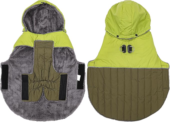 Detachable Hooded Dog Coat with Harness for Small Dogs,Super Warm Fleece Puppy Jacket for Cold Winter Doggie Coats,Green XS