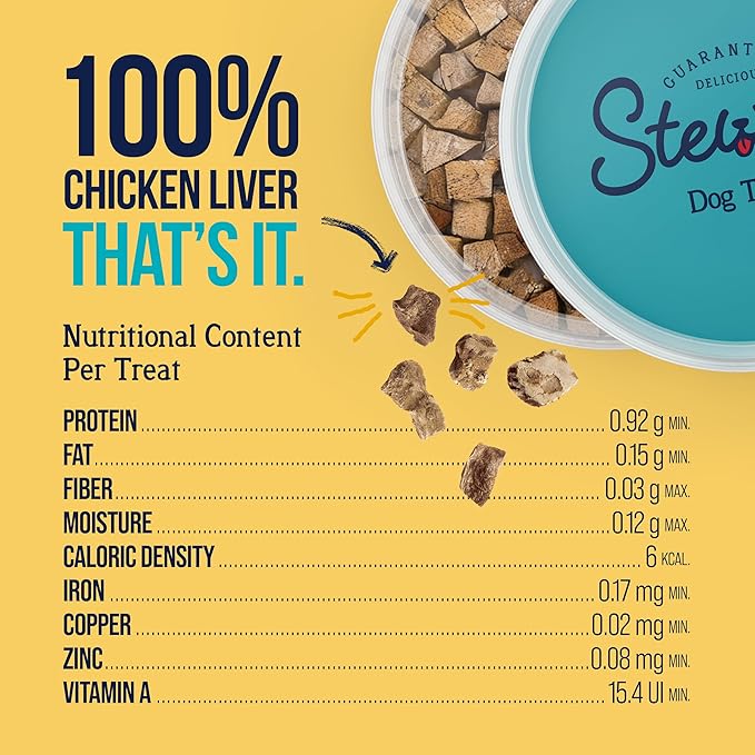 Stewart Chicken Liver Dog Treats, 1.5 oz, ~25 Pieces, Freeze Dried Raw, Single Ingredient, 60% Protein Training Treats or Meal Topper in a Resealable Tub, Grain Free, Gluten Free