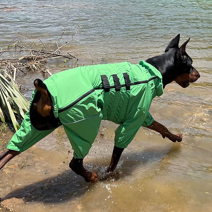 Dogs Waterproof Jacket, Lightweight Waterproof Jacket Reflective Safety Dog Raincoat Windproof Snow-Proof Dog Vest for Small Medium Large Dogs Green 4XL