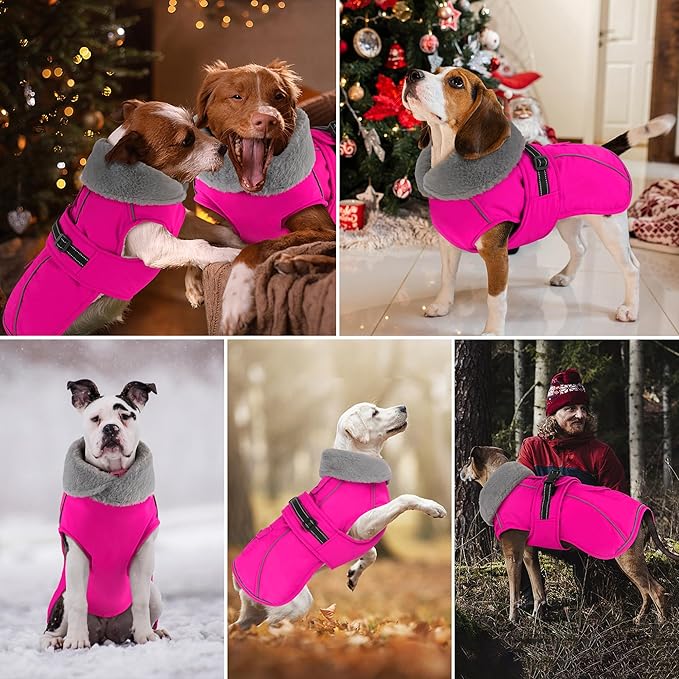 Dogcheer Dog Coat with Pocket, Waterproof Dog Jacket with Adjustable Buckle, Reflective Puppy Winter Coat Warm Turtleneck Fleece SnowJacket for Small Medium Large Dogs - Pink XL