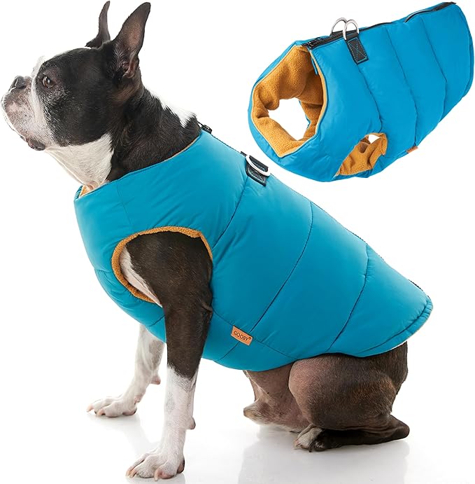 Gooby Padded Vest Dog Jacket - Solid Turquoise, Small - Warm Zip Up Vest Fleece Jacket with Dual D Ring Leash Water Resistant for Small to Medium Dogs