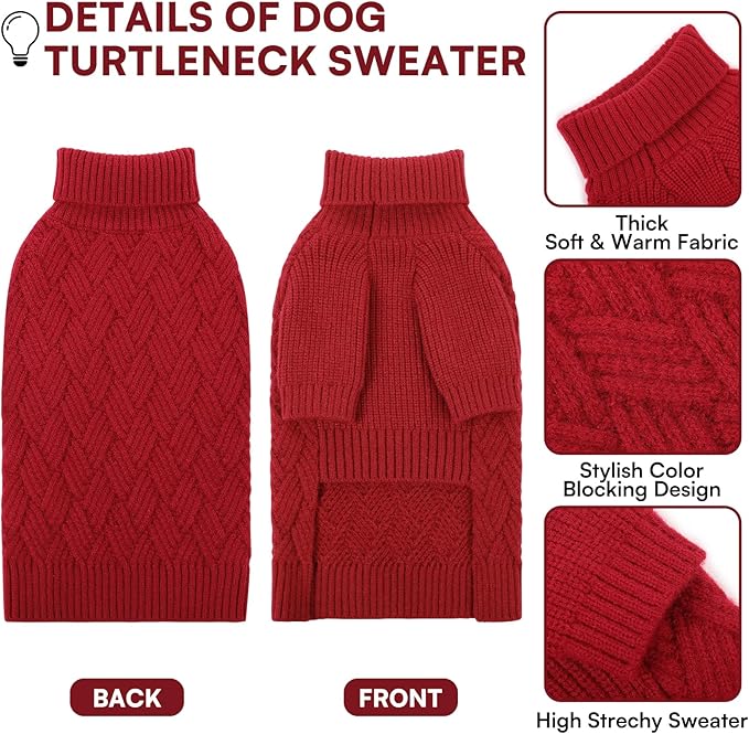KOESON XS Dog Sweater Girl and Boy, Warm Extra Small Dog Sweater, Soft Turtleneck Doggy Sweaters with Sleeves, Thick Red Christmas Sweaters for Chihuahua, Yorkie, Red, XSmall