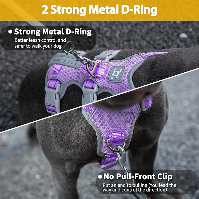 Huntboo Escape Proof Dog Harness, Secure Dog Harness No Escape,Fully Reflective Harness with Handle,Breathable,Durable,Adjustable Vest for Small Dogs Walking,Training & Running Gear(Lavender Purple,S)