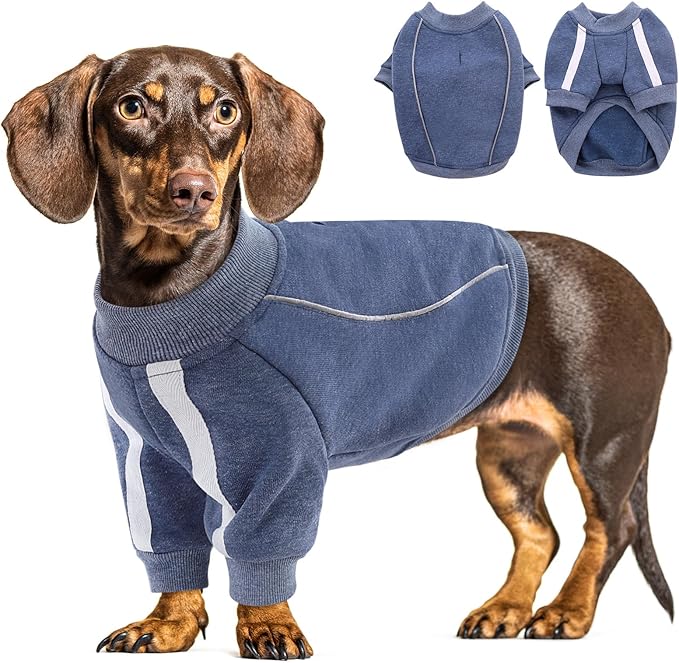 Queenmore Fleece Dog Sweater for Male Dogs, Soft Pullover Dog Sweatshirt with Leash Hole/Reflective Stripes – Cozy Winter Fleece Jacket for Small Medium Large Boy Puppy, Blue XL