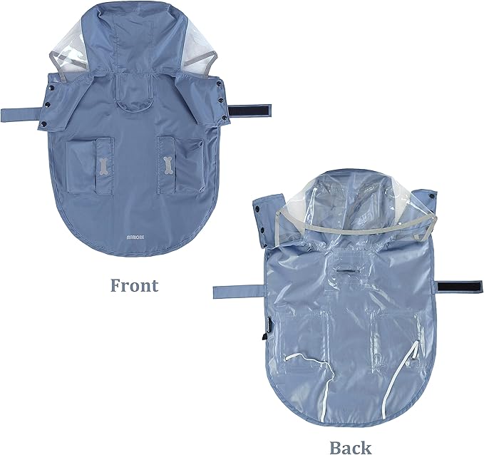 Waterproof Dog Raincoat, Adjustable Reflective Lightweight Pet Rain Clothes with Poncho Hood(X-Small, Blue&Grey)