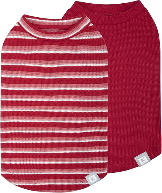 KYEESE 2Pack Waffle Dog Christmas Shirts for Small Dogs Stretchy Dog T-Shirts Lightweight Pet Tank Top Sleeveless Striped Pet Shirt Vest Breathable Cat Shirt, Small, Red+Striped