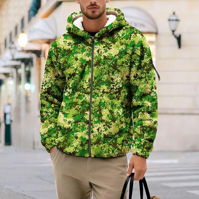 Men's Camouflage Hunting Fleece Lined Hoodie Camo Jackets Zip Up Long Sleeve Casual Winter Coats Hood Outerwear