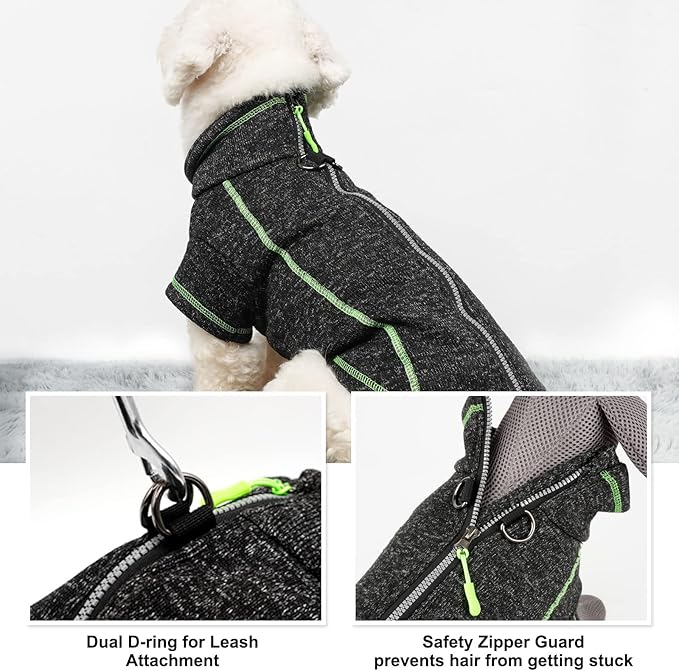 cyeollo Dog Coat Fleece Jacket Zipper up Sweater Reflective Jackets with D Ring Warm Clothes Cozy Jackets for Small Dogs