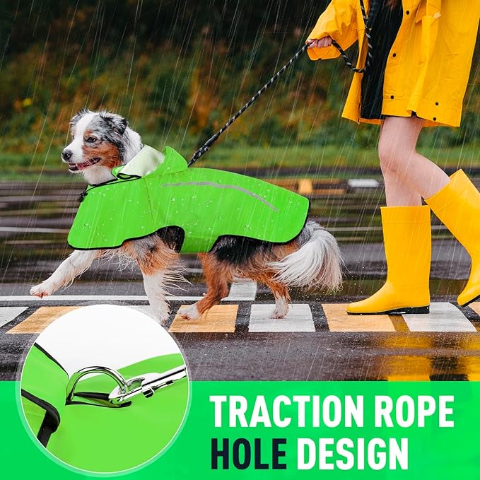 Flashseen Dog Rain Coat, Waterproof Dog Raincoat with Removable Hoodie, Pet Rain Jacket with Reflective Strip, Adjustable Lightweight Dog Hooded Raincoats for Medium Dogs