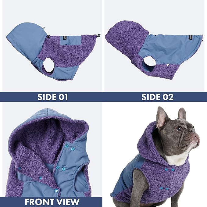 Spark Paws Reversible Dog Sweater, Sherpa Vest with Warm Fleece Lining, Warm Coat for Winter, Suitable for Small Medium, Large, XL XXL Dogs - Purple and Navy Blue - 3XL