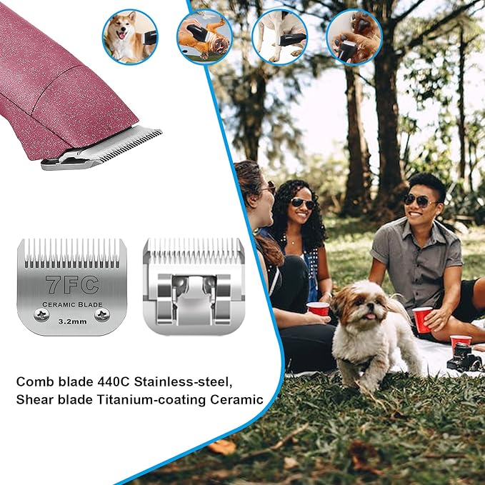 3 Pack 7FC Detachable Pet Dog Grooming Ceramic Blades,Compatible with Andis,Oster A5,Wahl KM-10 Series,Size 7FC Blade 1/8-Inch 3.2MM Cut Length
