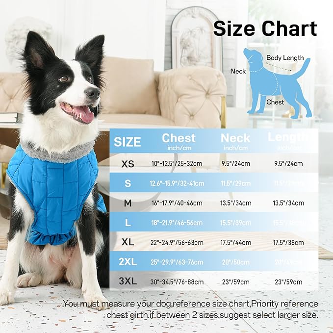 Warm Fleece Dog Coats with Durable Harness Buitl in D-Ring,Waterproof Puppy Jacket for Small Dogs,Dog Vest for Cold Winter,Light Blue S