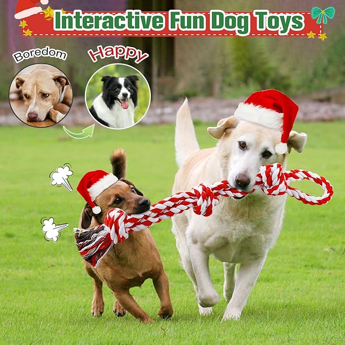 UPSKY Christmas Dog Rope Toys - Nearly Indestructible, Dental Cleaning, Aggressive Chewer Toys for Medium Large Breeds