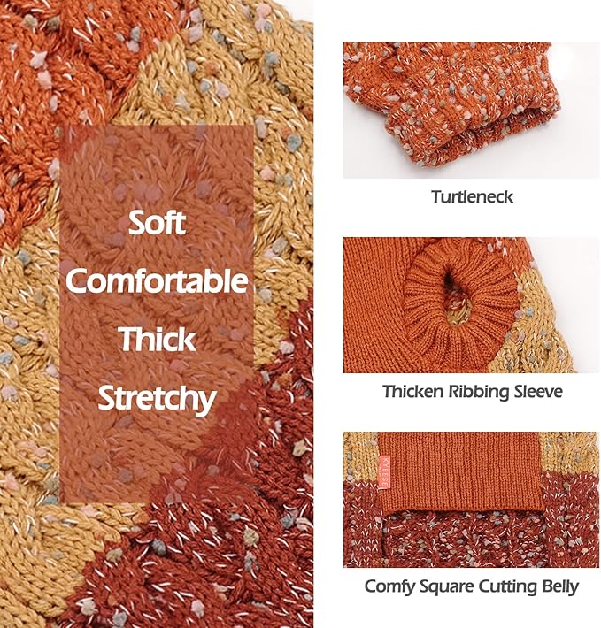 KYEESE Dog Sweaters for Small Dogs Male Color Block Pet Sweater with Fuzzy Thread Knitted Small Dog Sweater Turtleneck Pet Sweater Fall Winter Dogs Clothes, Brown, M