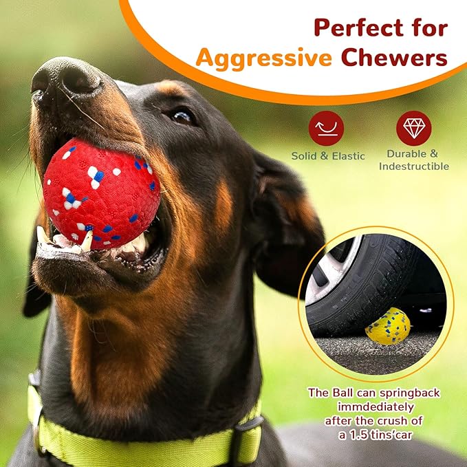 Petcare 2 Pack Dog Balls Toys for Aggressive Chewers Indestructible Tennis Balls for Medium Large Dogs Water Toy Chew Ball Tough Durable Big Dog Toys Bouncing Ball for Dogs to Fetch, Yellow+Red
