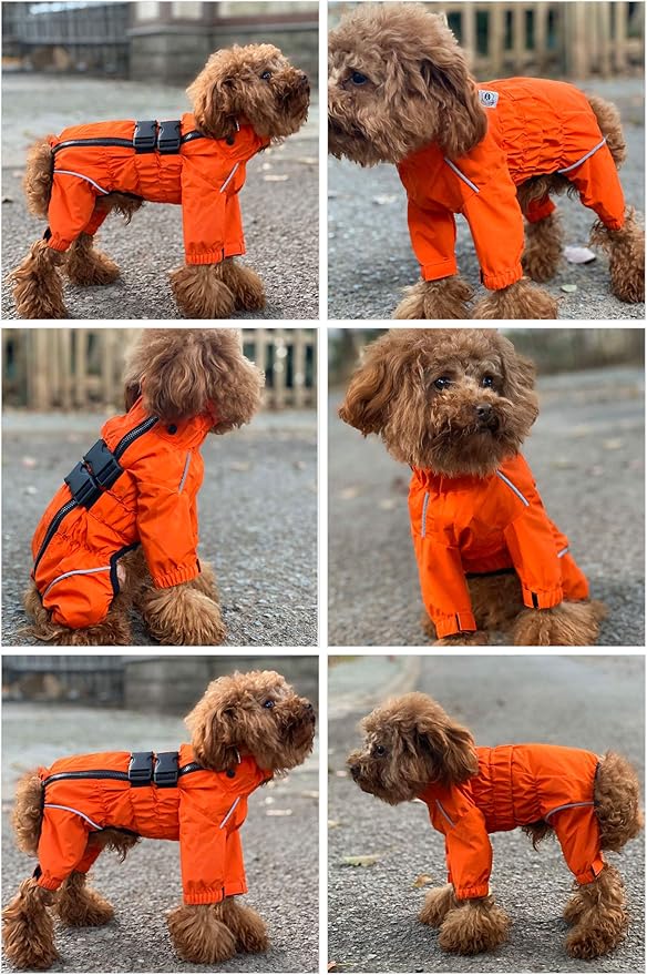 Dogs Waterproof Jacket, Lightweight Waterproof Jacket Reflective Safety Dog Raincoat Windproof Snow-Proof Dog Vest for Small Medium Large Dogs Orange XL