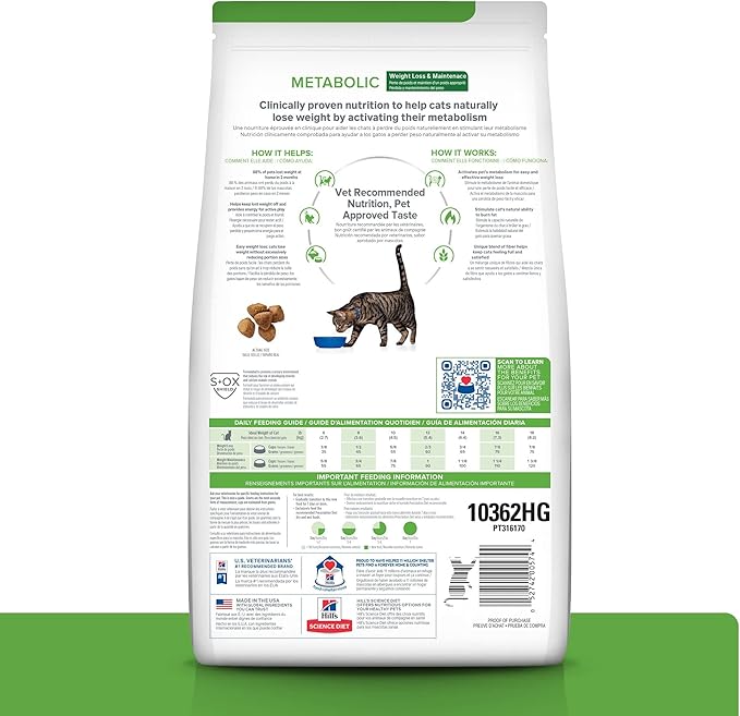 Hill's Prescription Diet Metabolic Weight Management Chicken Flavor Dry Cat Food, Veterinary Diet, 17.6 lb. Bag