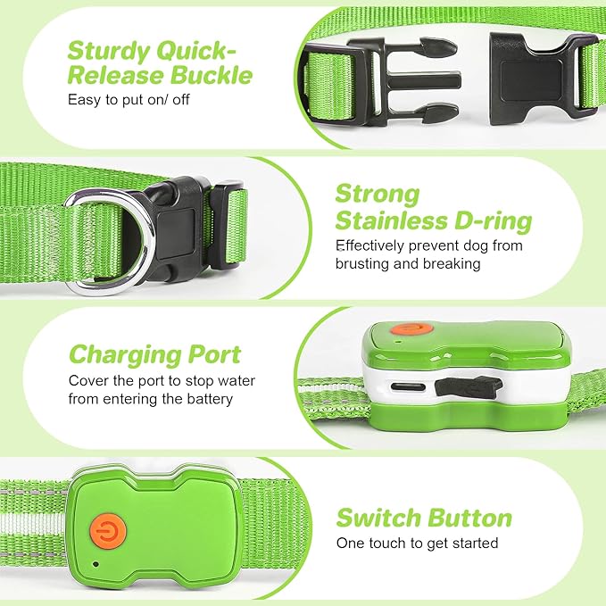 PcEoTllar Light Up Dog Collars, Led Dog Collar, Rechargeable, Night Walking, Waterproof, Glow in The Dark Dog Collars Light for Large Small Medium Dogs, Green s