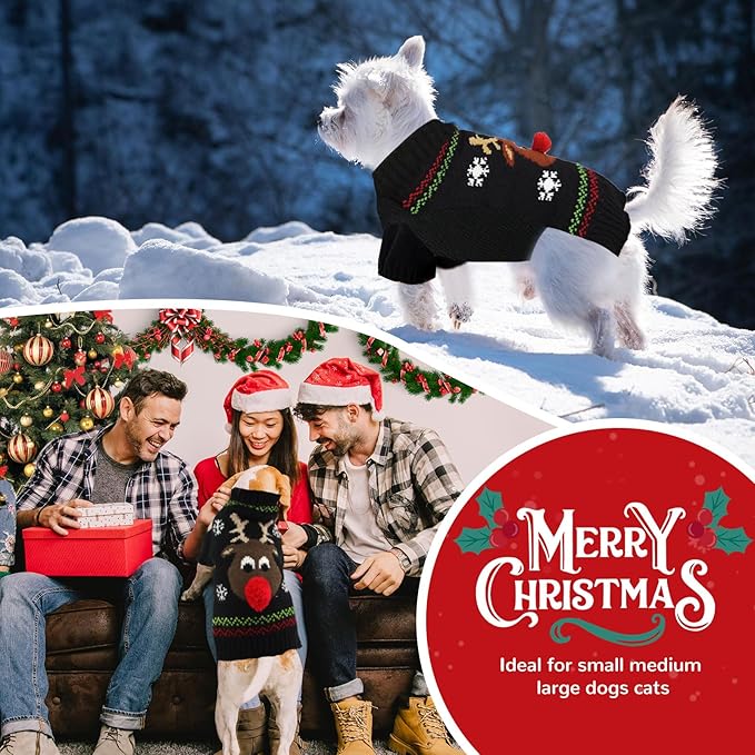 PETCARE Dog Christmas Sweater Black Ugly Funny Cute Cartoon Reindeer Cat Sweaters Jumper Holiday Dog Clothes Puppy Sweaters for Small Medium Large Dogs Fall Winter Outfits Xmas Dogs Costume,Medium