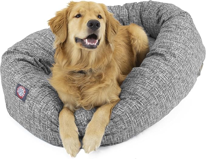 Majestic Pet 32 Inch Bagel Calming Dog Bed - Washable Round Dog Bed with Spine Support - 32x23x7 (Inch) - Lt. Black