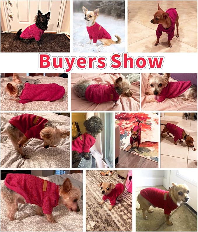 Idepet Pet Dog Classic Knitwear Sweater,Fleece Coat for Small,Medium,Large Dog,Warm Pet Dog Cat Clothes,Soft Puppy Customes (L, WineRed)
