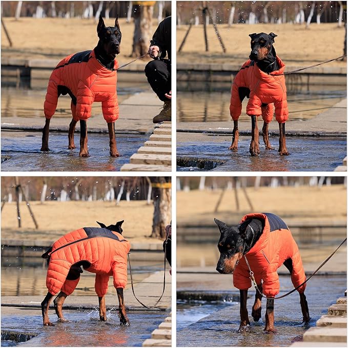 Orange S Warm Dog Vest, 4 Legs Covered Windproof Reflective Waterproof Outdoor Dog Snow Jacket - Zippered Adjustable Sizes for Small to Large Dogs