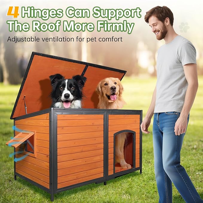 Extra Large Dog House Outdoor Weatherproof Dog Kennel for Large Dogs Chew-Proof Metal Frame Openable Roof for Easy Cleaning