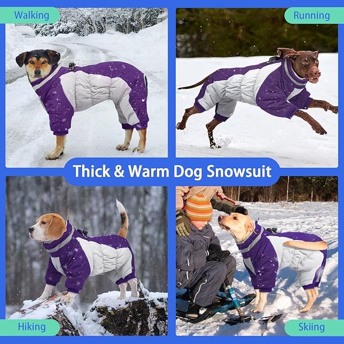 MIGOHI Full Body Dog Coat - Warm Reflective Winter Coat for Medium Dogs with Harness,Turtleneck Dog Fleece Jacket,Four-Leg Windproof Puffer Jackets Snowsuit with Zipper for Small Medium Large Dogs,M