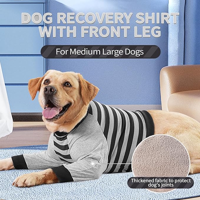 FUAMEY Dog Recovery Sleeve with Elbow Protector,Dogs Shirt Stop Licking Joints,Pet Long Sleeve Suit Protecting Dog's Front Leg Arm Wounds Cover Skin Conditions Black Stripes M