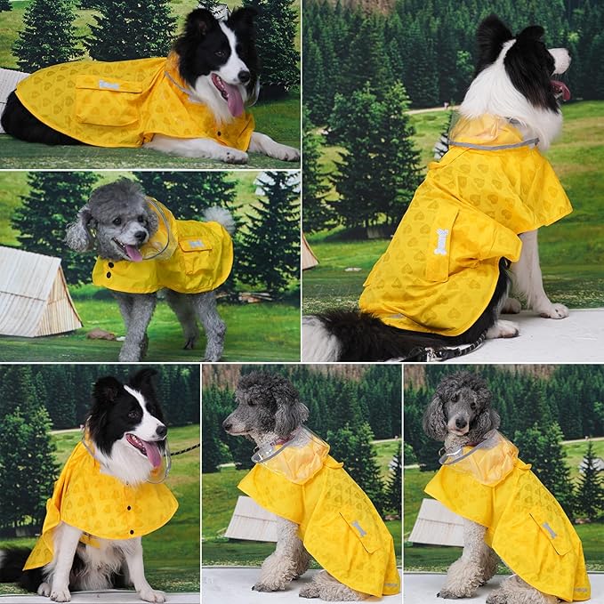 Dog Raincoat,Waterproof Rain Poncho with Hoodie, High Reflective Adjustable Pet Rain Jacket with Leash Hole for Small Medium and Large Dogs (Yellow(Water-Reactive Hydrochromic), Small: 9-13lbs)