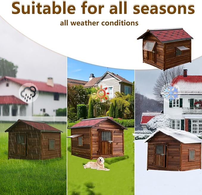 Waterproof Dog Houses for Large Dogs Outside with Door and Window, Luxury Dog House Outdoor, Sturdy Pet House for All Seasons and All Weather, 5XL