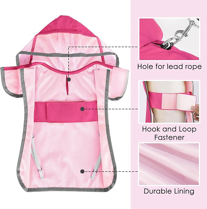 Lukovee Dog Raincoat, Adjustable Dog Rain Jacket with Clear Hooded Double Layer for Large Medium Small Dogs Puppies, Waterproof Rain Coat Poncho with Reflective Storage Pocket & Rim (Fuchsia,XS)