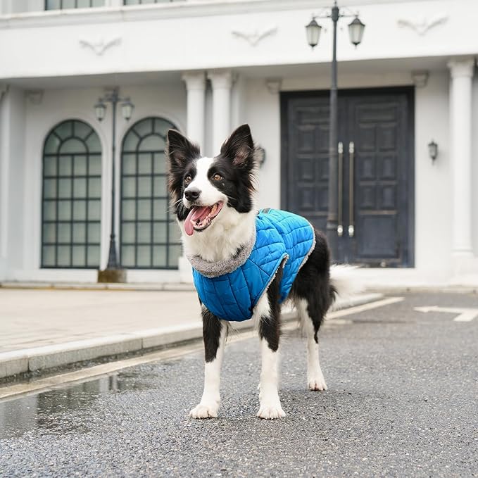 Warm Fleece Dog Coats with Durable Harness Buitl in D-Ring,Waterproof Puppy Jacket for Small Dogs,Dog Vest for Cold Winter,Light Blue XS