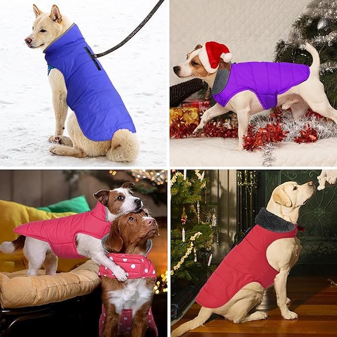 Dog Winter Coat, Waterproof Dog Jacket with Leash Hole, Reflective Adjustable Pet Snow Vest, Warm Fleece Sweater for Small Medium Large Dogs - Pink Polka Dot, M
