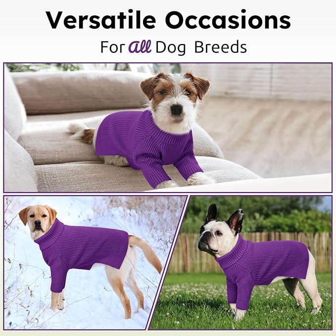 Queenmore Dog Sweaters for Small Dogs Male, Turtleneck Fall Pet Sweaters, Waffle KnitSweater for Doggie, Cat Sweater Puppy Coat, Purple XS