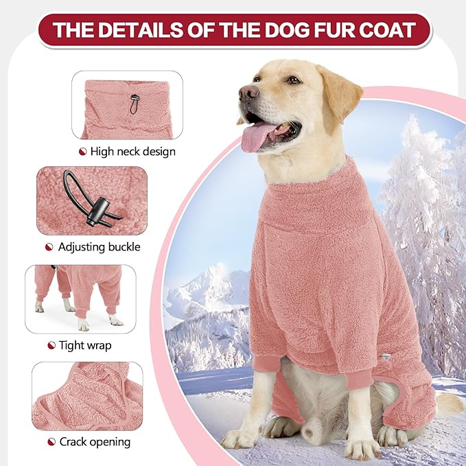 Dog Winter Coat for Small Medium Large Dog for Run Walk Sleep Warm Fleece Pet Sweater & Windproof Pajamas Snow Jacket XL Pink