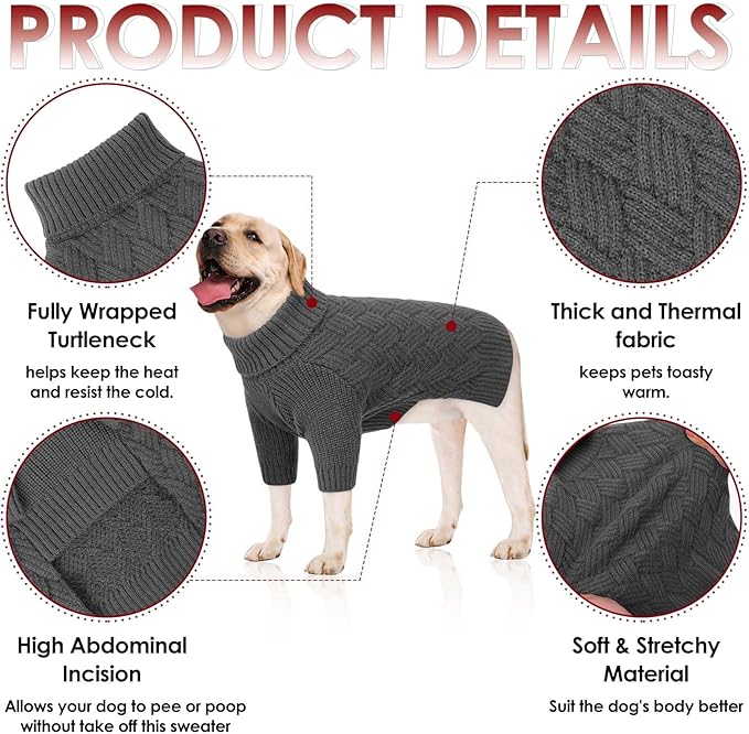 AOFITEE Dog Sweater, Dog Sweaters for Medium Dogs Girl, Warm Halloween Dogs Sweater, Winter Medium Pet Sweaters Female Male, Classic Turtleneck Knitwear for French Bulldog, Boston Terrier (Grey M)