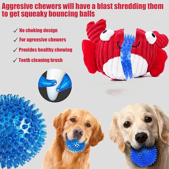 Squeak Dog Toys For Aggressive Chewers, Interactive Dog Toy Ball With Crinkle Paper, No Stuffing, Perfect For Medium Dogs, Large & Small Breeds (C-Yellow Fish)